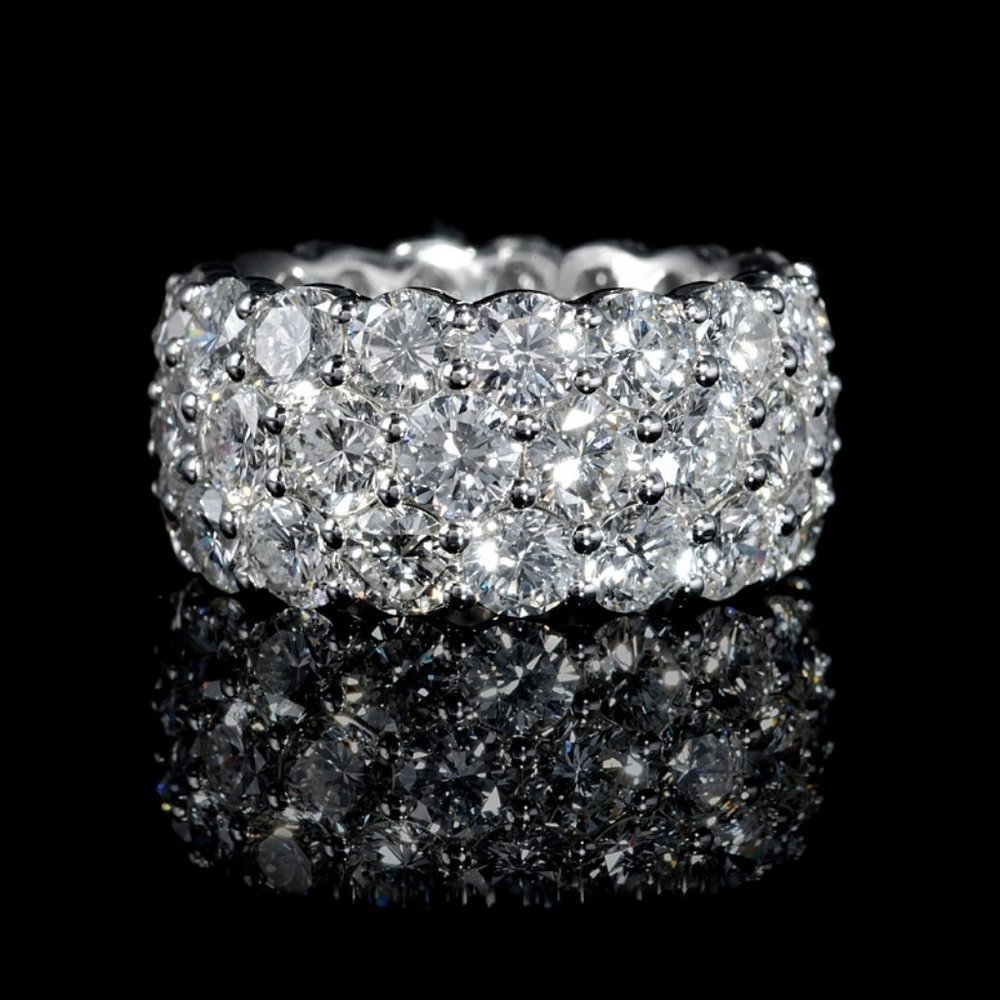 925 Silver Plated Party Oval Gems Three Layer Promise Eternity Ring, UNVN12252